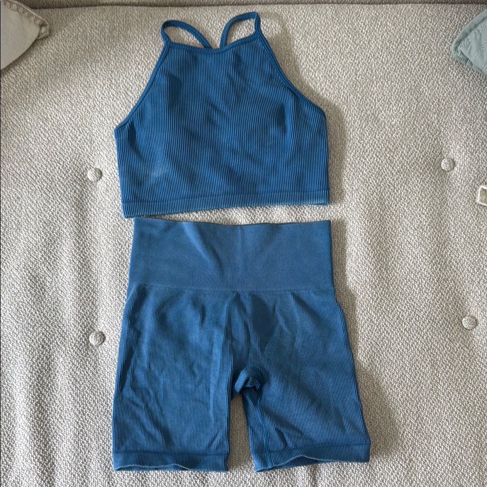 Target Blue Ribbed Workout Set